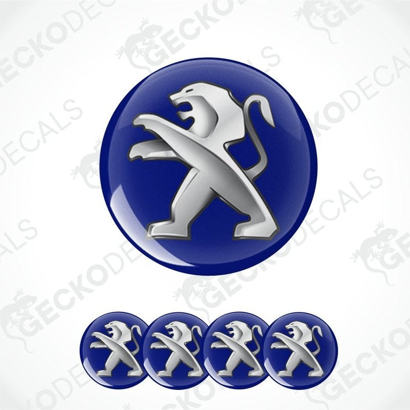 Peugeot logo decal set on a white background with 'Gecko Decals' branding.