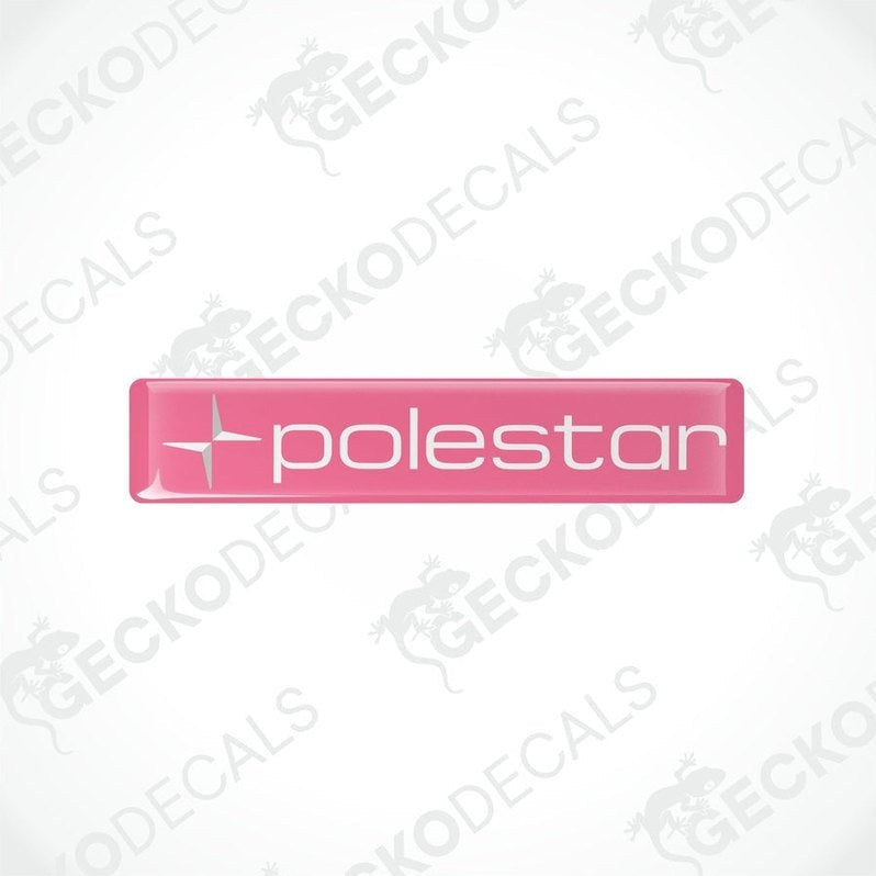 Pink vinyl decals with the text 'polestar' and a star symbol, placed on a white background.