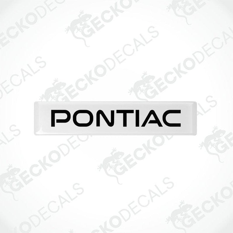 Withe and black vinyl decals with the word 'PONTIAC' printed on them.
