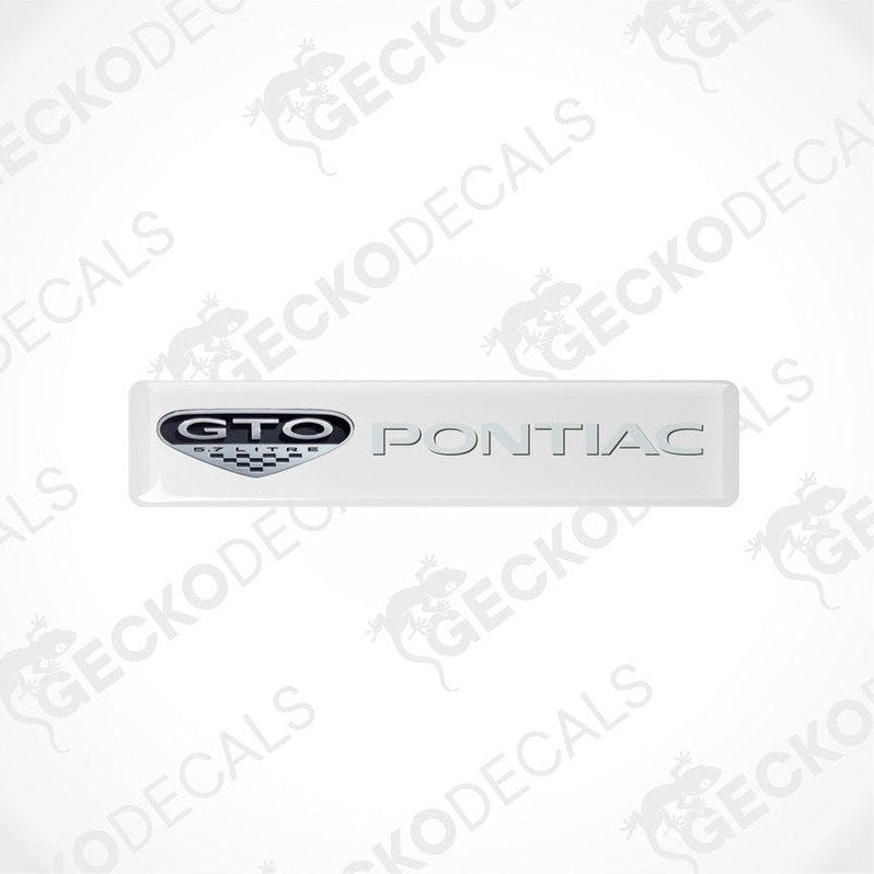 Withe vinyl stickers with the PONTIAC GTO logo in black.