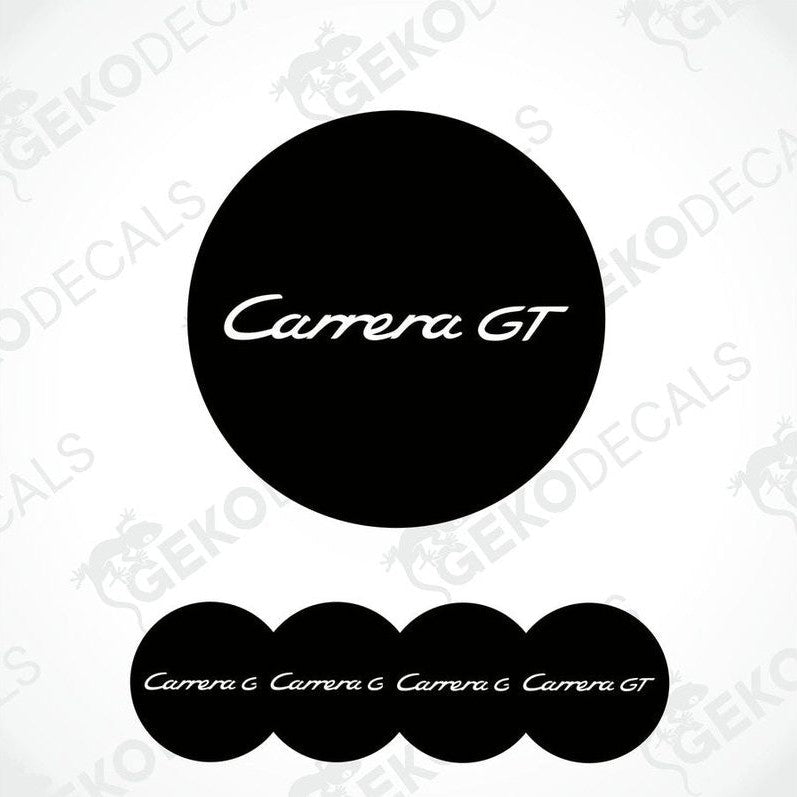 A set of four black vinyl stickers with the text 'CARRERA GT' and a logo depicting a car.