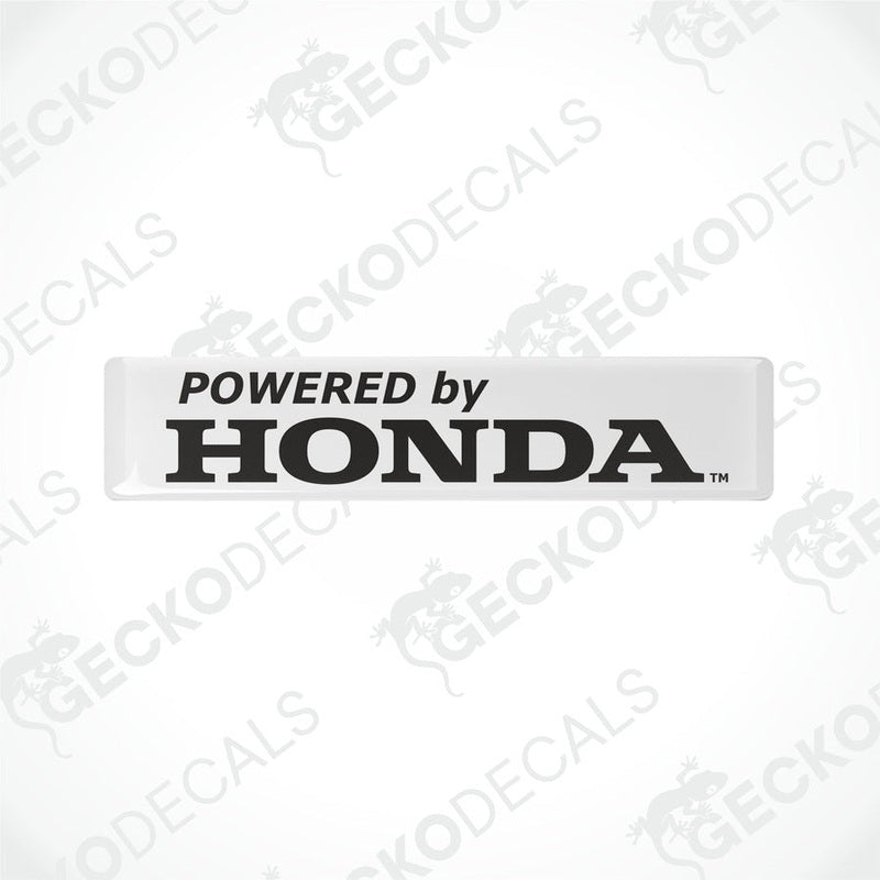 White vinyl decals with black text 'POWERED by HONDA' on a textured background.