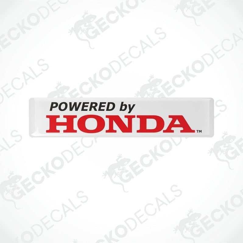 White vinyl stickers with the text 'POWERED BY HONDA' in red and black.
