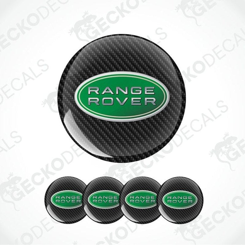 Carbon fiber patterned Range Rover logo on a white background