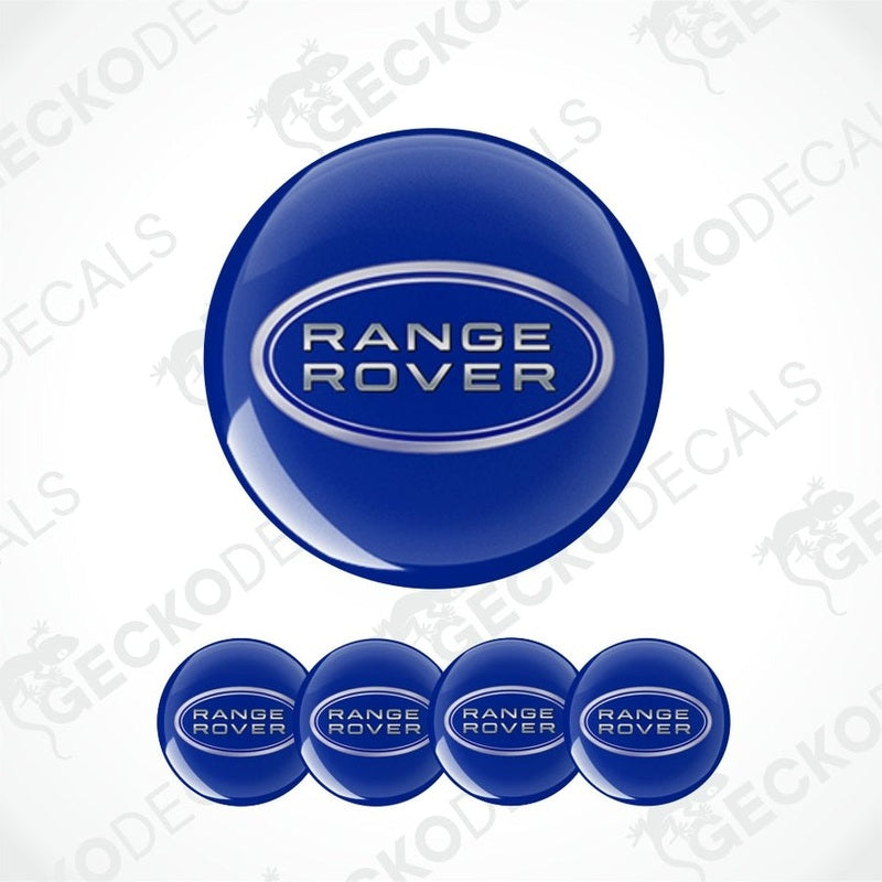 Set of blue Range Rover logo stickers on a white background