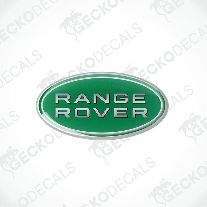 Oval-shaped green car decals with the text 'RANGE ROVER' on them.