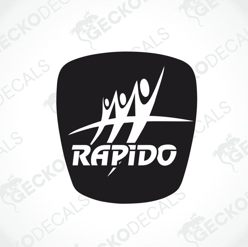 A black die cut decal with the word RAPIDO in white.