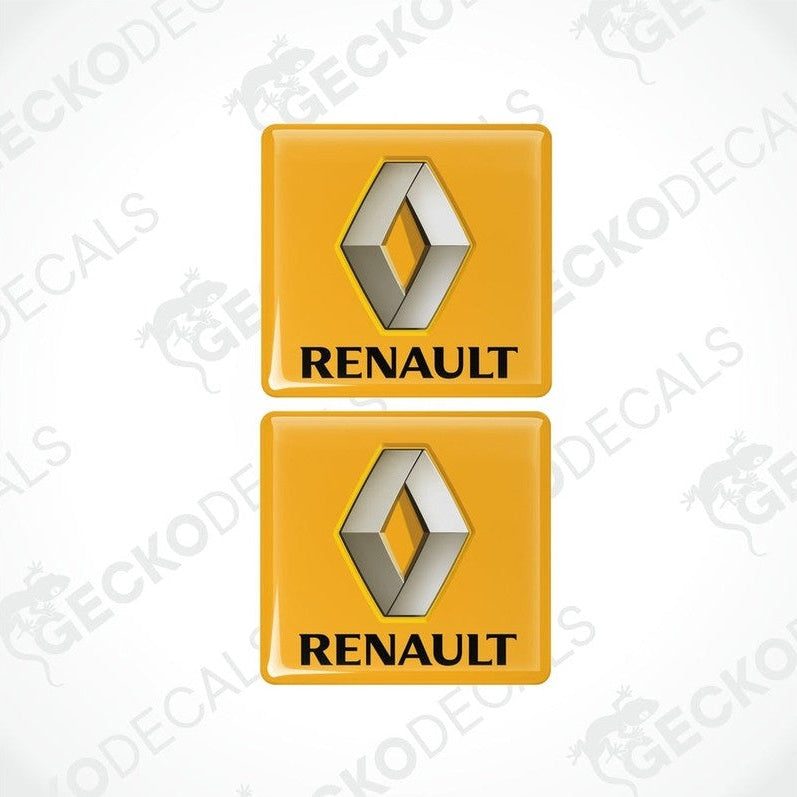 Two yellow square decals with the RENAULT logo in the center, presented on a white background.