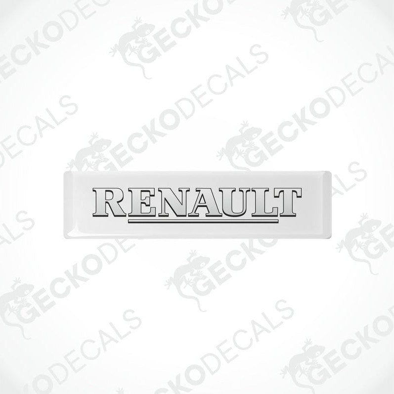 Withe vinyl stickers with the word 'RENAULT' written in black.