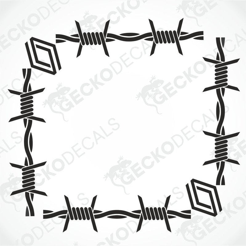 A black and white barbed wire design decal for Renault trucks, intended for side window application.