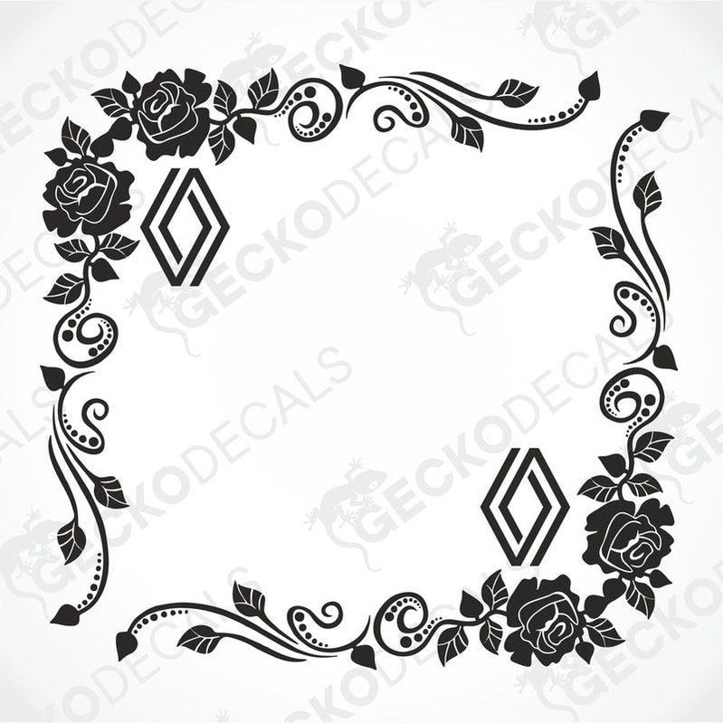 A die cut floral design decal for Renault vehicle side windows, displayed on a white background.