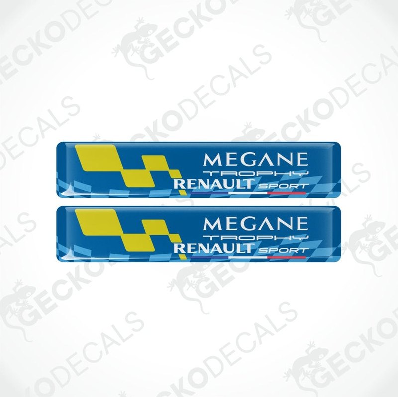 Two Megane Trophy Renault Sport decals on a white background with 'Gecko Decals' watermark.