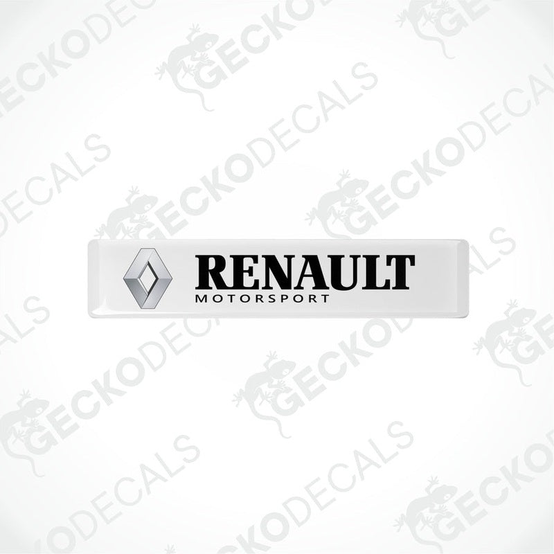 Withe vinyl stickers with the Renault Motorsport logo printed on them.