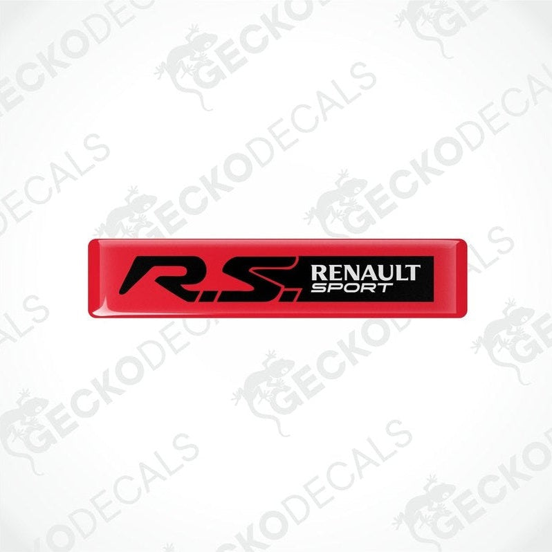Red vinyl stickers with the RENAULT RS SPORT logo printed in black.