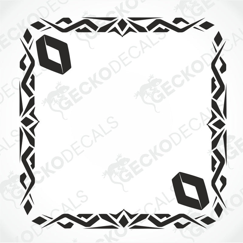 A black and white tribal pattern side window decal for a Renault truck