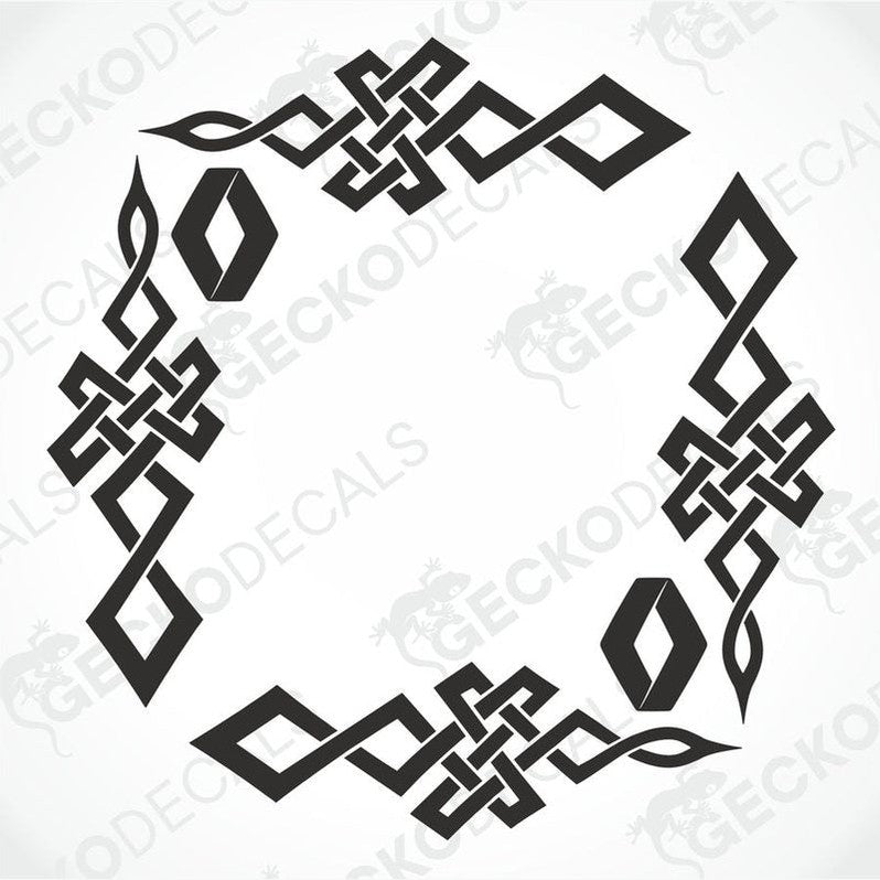 A set of two black geometric patterned vehicle decals designed for Renault vehicles, displayed on a white background.