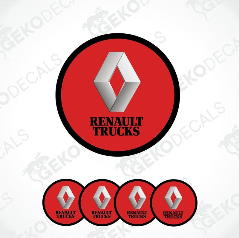 A set of four red, white, and black vinyl stickers with the Renault Trucks logo on a white background.