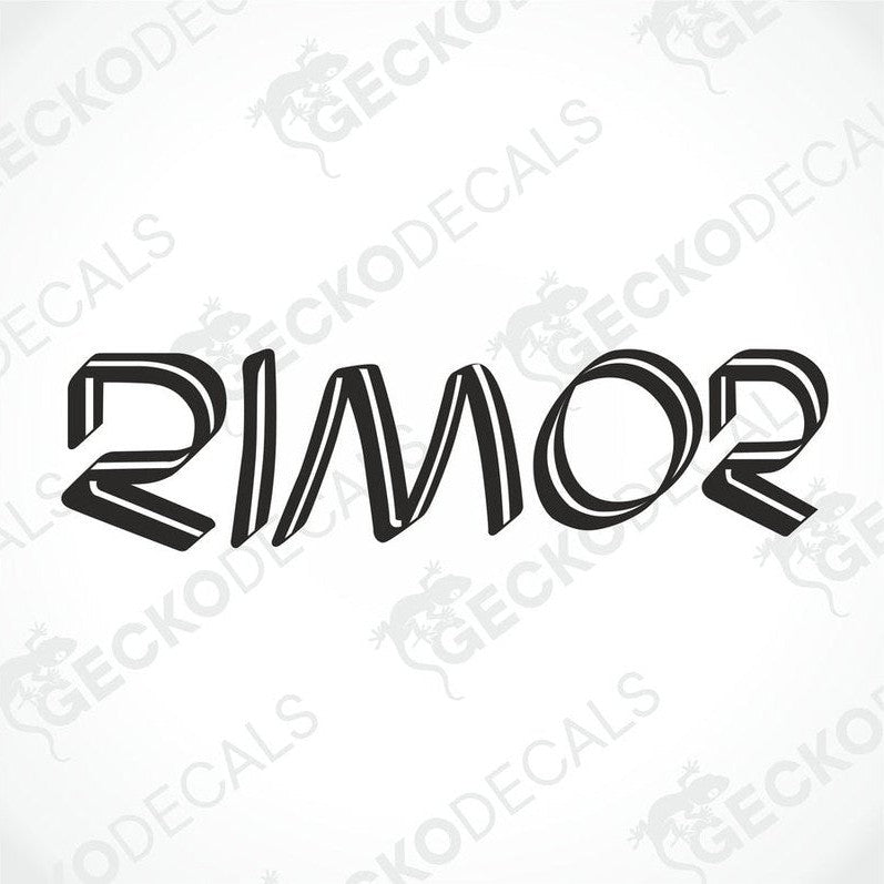 Black RIMOR die-cut decal with bold double-line 3D effect for caravan interior or exterior