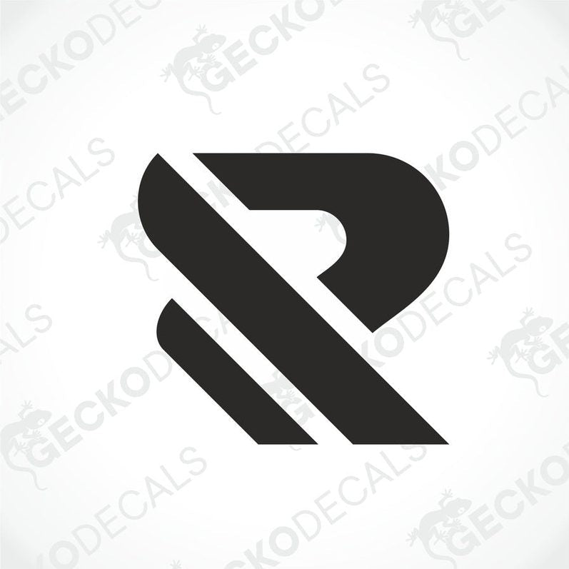 A black and white die cut decal with the letter R, from Gecko Decals.