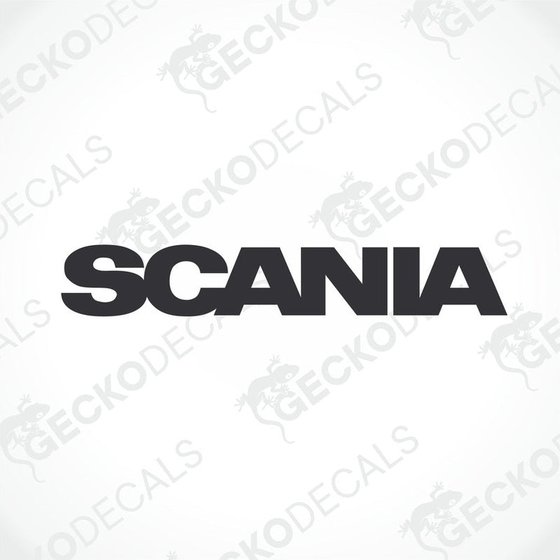 A die cut sticker with the brand name SCANIA, suitable for use on vehicles or other surfaces.