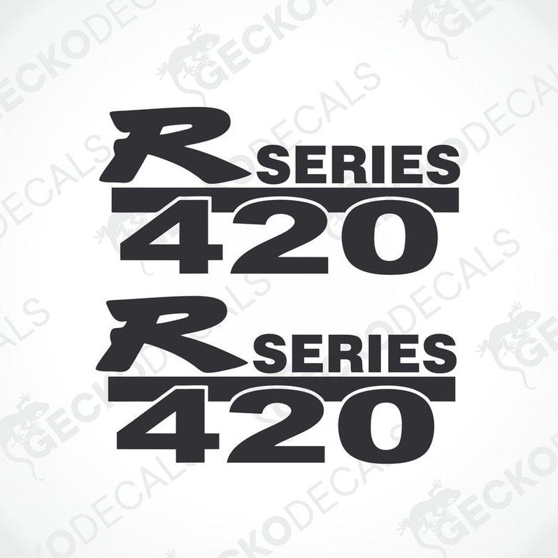 A set of two black decals with the text 'R 420' and 'R 240' in white, for use on Scania trucks.
