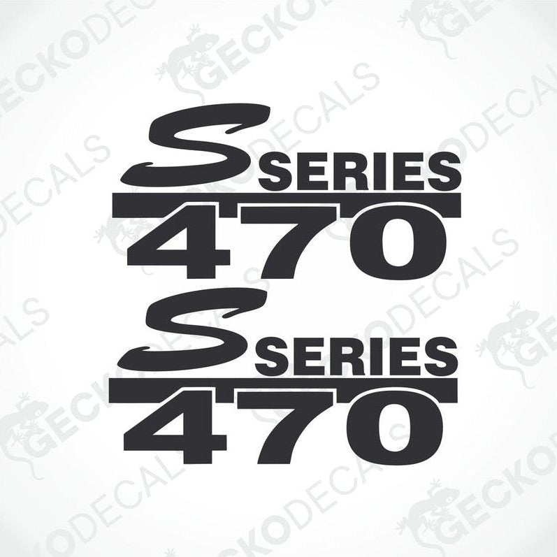 A set of two black decals with the text 'Scania 470 SERIES' in white.