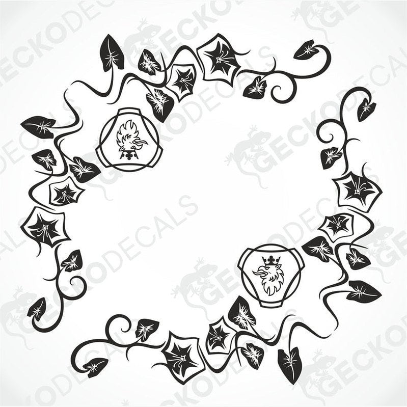 A black and white image of a die-cut floral pattern decal for side window decoration.