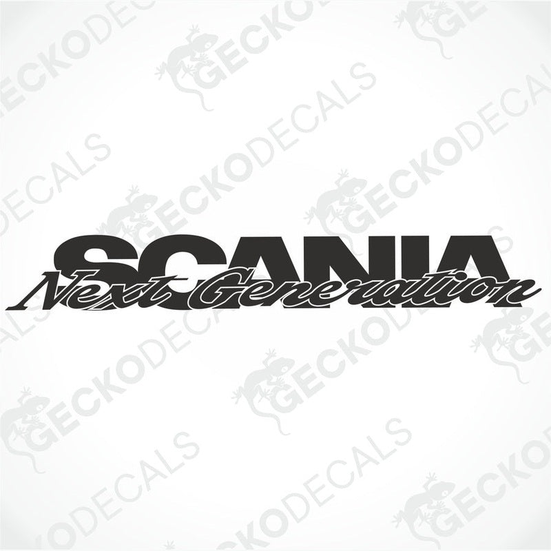 A decal with the text 'SCANIA Next Generation' on a white background, typically used for truck branding.