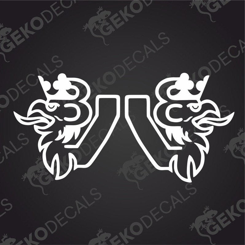 A set of two white decals with a Scania V8 logo, designed for use on trucks.
