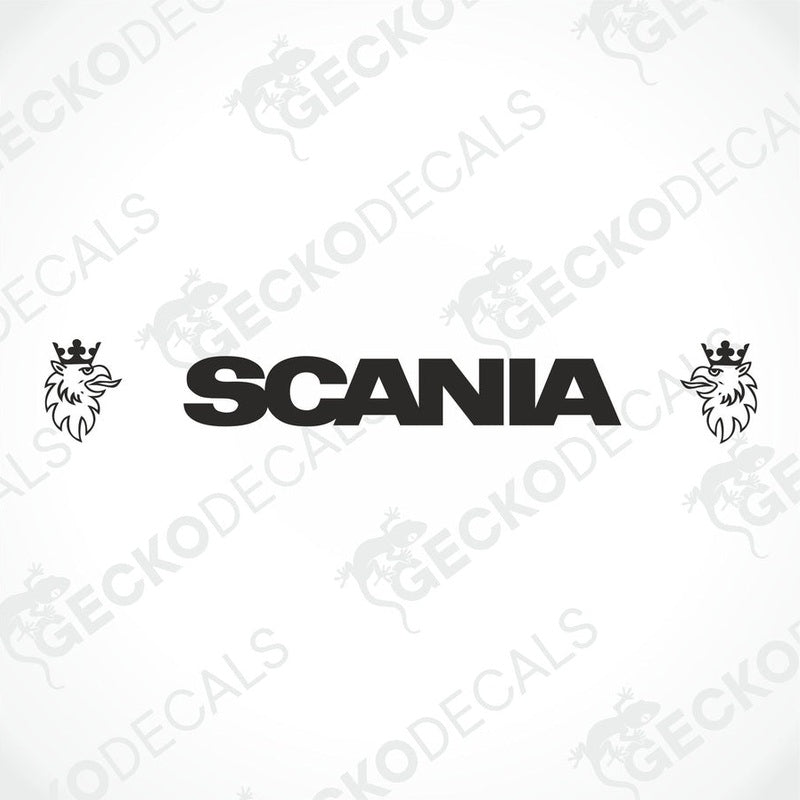 A front view of a Scania truck with the brand name 'SCANIA' displayed on the windscreen.