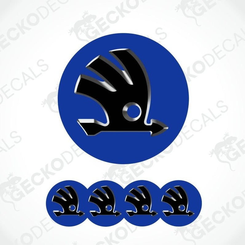 Blue and black logo with four smaller versions on a white background
