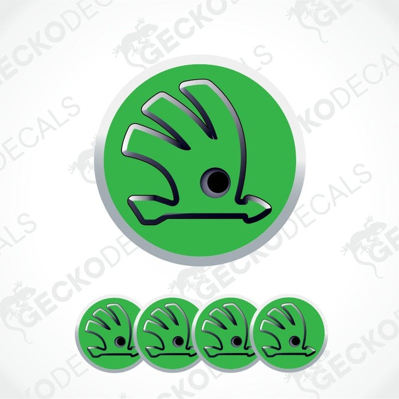 Green Skoda logo decal on a white background