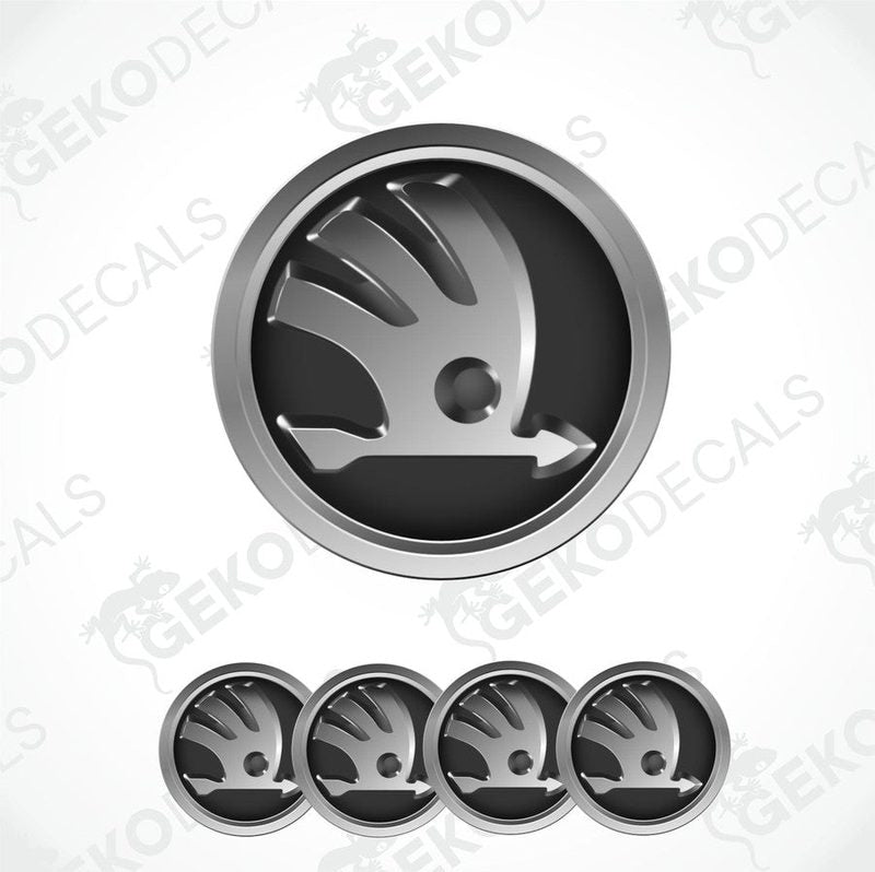 A set of four vinyl decals with a polyurethane coating, featuring a black and white design of a hand, intended for use as car stickers.