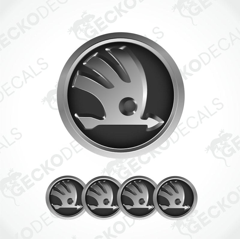Set of Skoda logo decal stickers on a white background with 'Gecko Decals' branding.