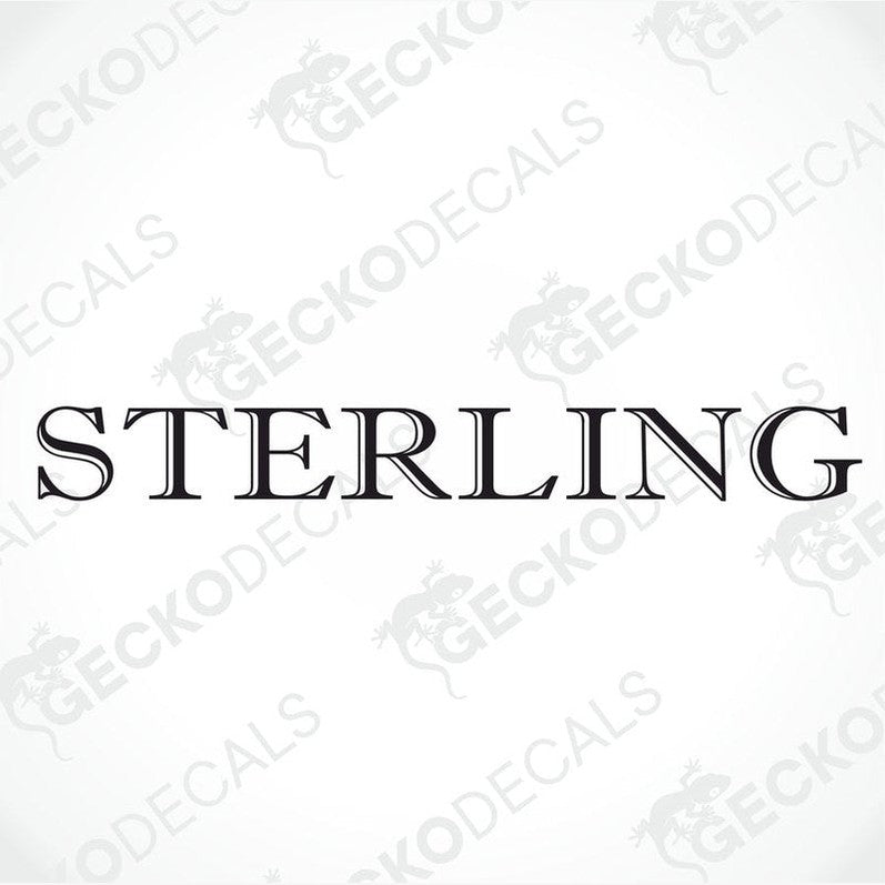 Sterling black serif die-cut decal for caravan interior or exterior