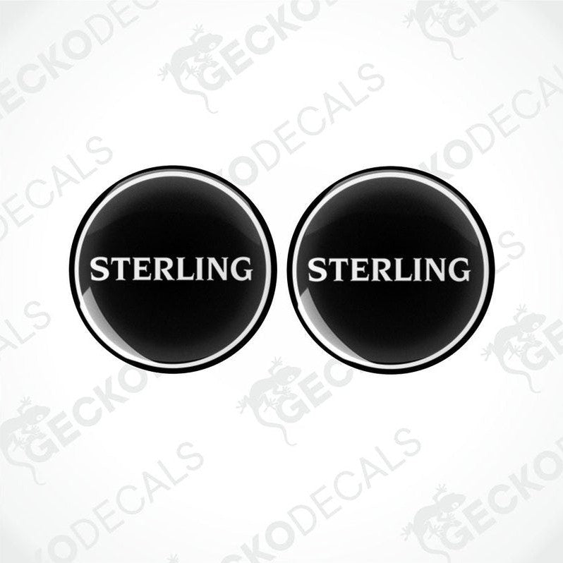 Sterling Epoxy Decal Set Two Black Domed Vinyl Stickers with White Rings