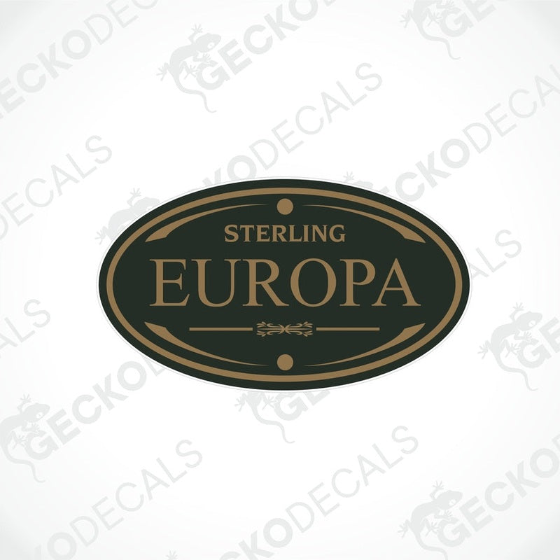 A printed and laminated decal with the word 'Eccles' and a decorative border, branded by STERLING.