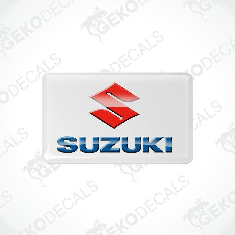 Withe vinyl stickers with the SUZUKI logo in blue and red.