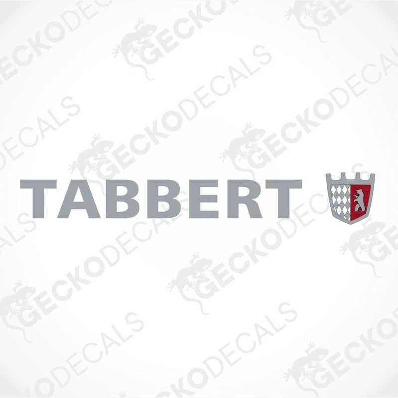 A die cut sticker with the brand name 'TABBERT' printed in a bold, clear font, accompanied by a red and white emblem on the right side.