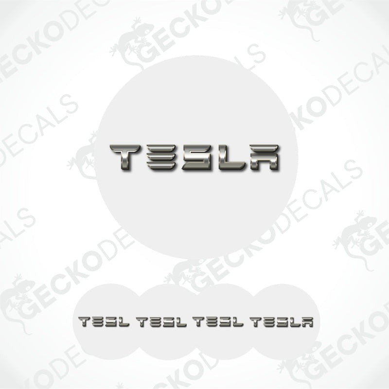 Tesla logo and text on a white background