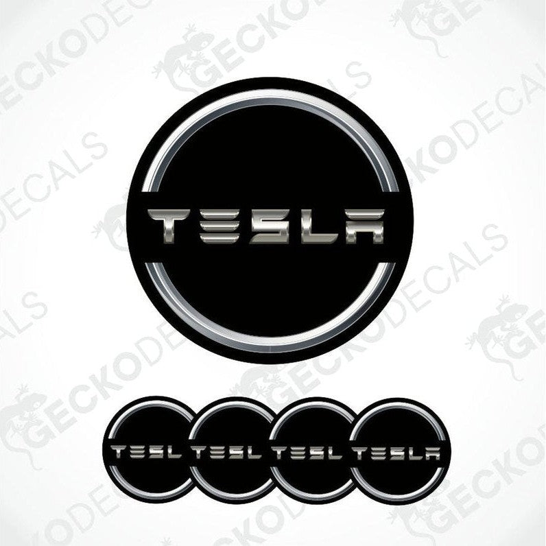 Tesla logo and text decal on a white background