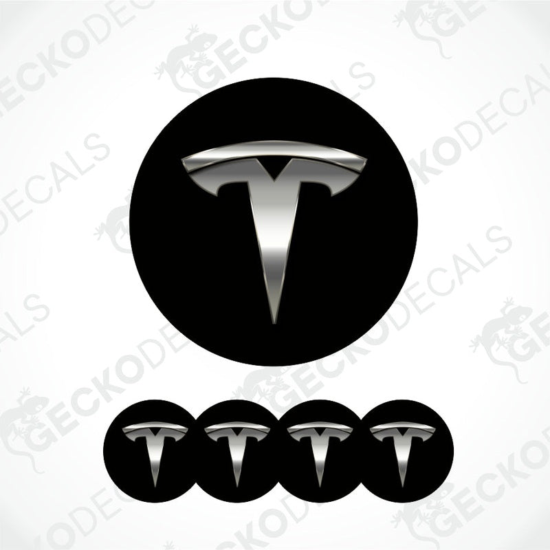 Tesla logo and four smaller versions on a white background with 'Gecko Decals' branding.