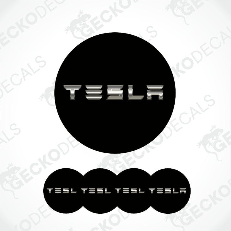 Black Tesla logo and text on a white background