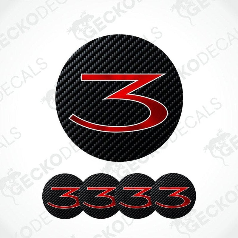 Red number '3' on a black carbon fiber pattern background with 'GeckoDecals' branding.