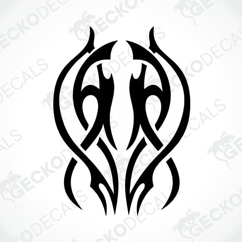 A black vehicle decal with a geometric tribal pattern design.