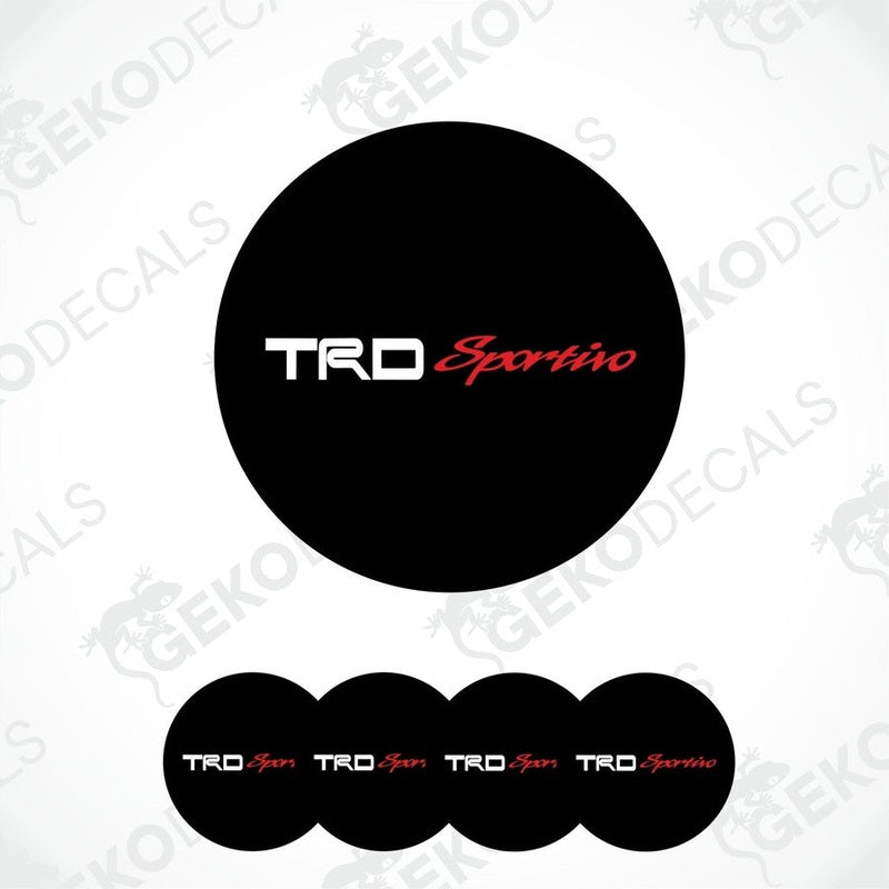A set of four black vinyl stickers with the text 'TOYOTA TRD SPORTIVO' in red and white.