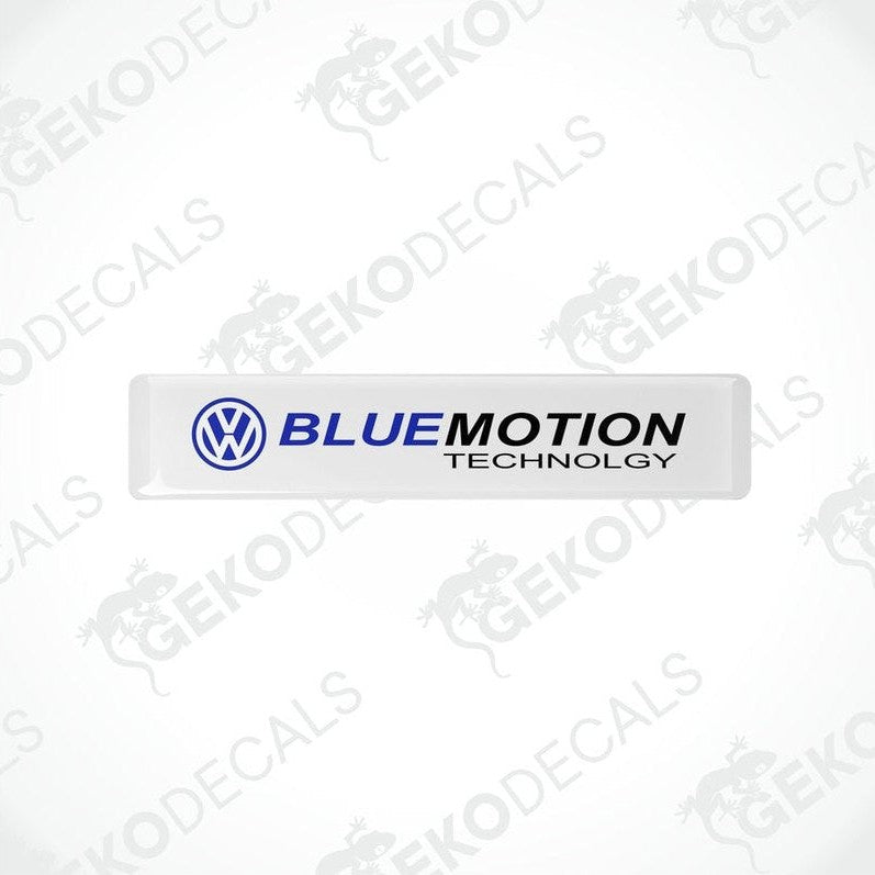 Withe vinyl stickers with the text 'BLUEMOTION TECHNOLOGY' and the VW logo.