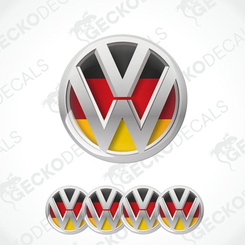 Volkswagen logo with German flag design on a white background