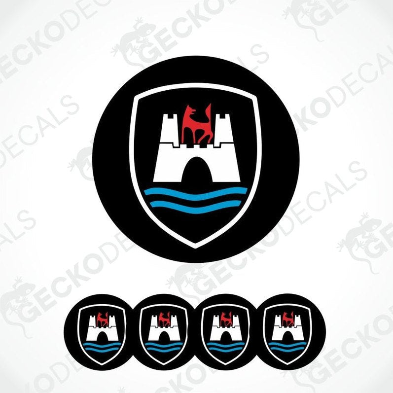 Logo with a castle and red dog design on a white background, surrounded by 'Gecko Decals' branding.