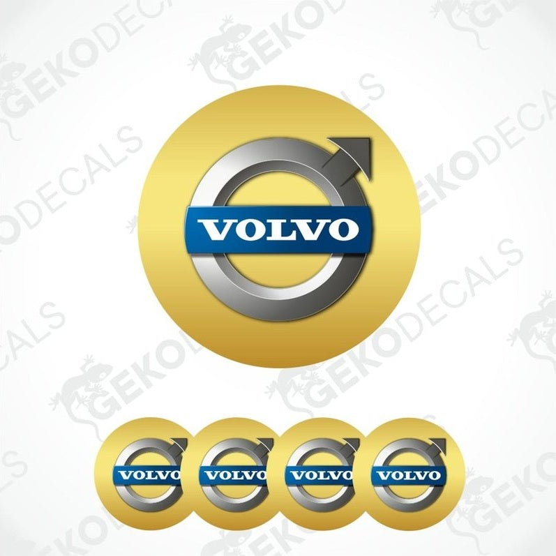 Volvo logo on yellow circular stickers with a white background